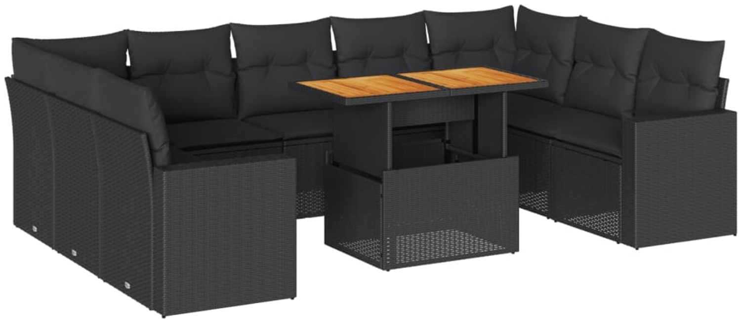 vidaXL 10-tlg. Garten-Sofagarnitur mit Kissen Schwarz Poly Rattan 3327079 Bild 1