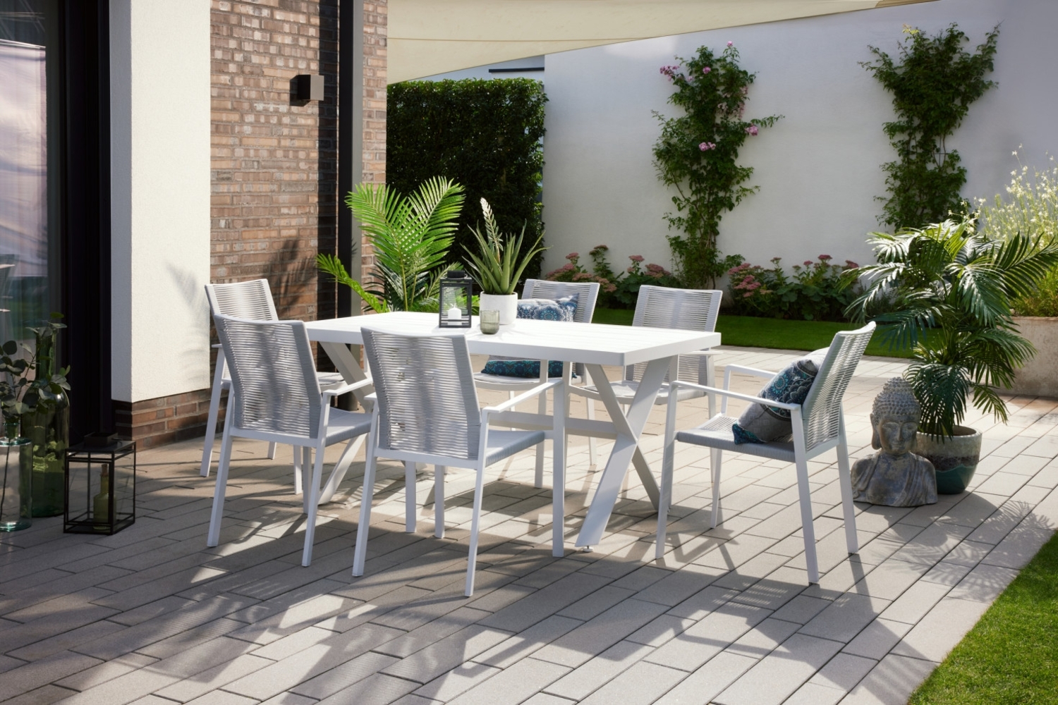 Primaster Garten-Essgruppe Santorini 6 Personen Aluminium/Seil Bild 1