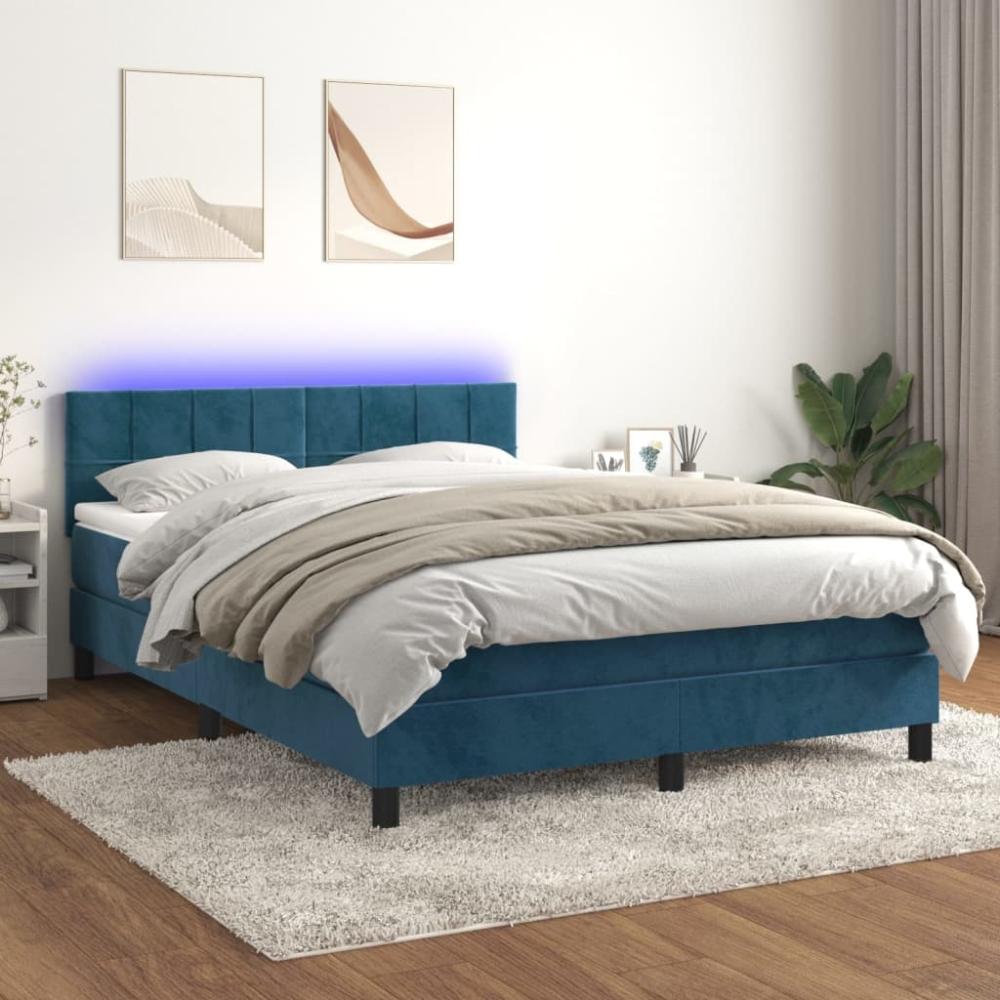 vidaXL Boxspringbett mit Matratze & LED Dunkelblau 140x190 cm Samt 3134403 Bild 1