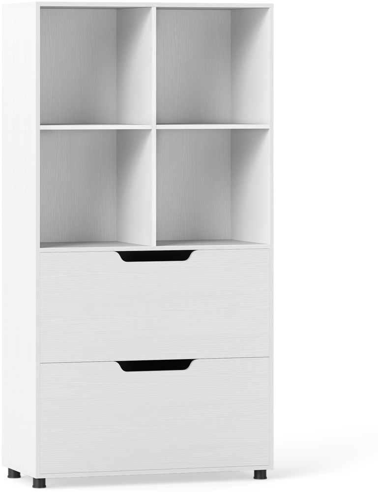 4-Würfel Bücherregal mit 2 Schubladen 130 cm 5-stufiges freistehendes Regal Weiß Bild 1