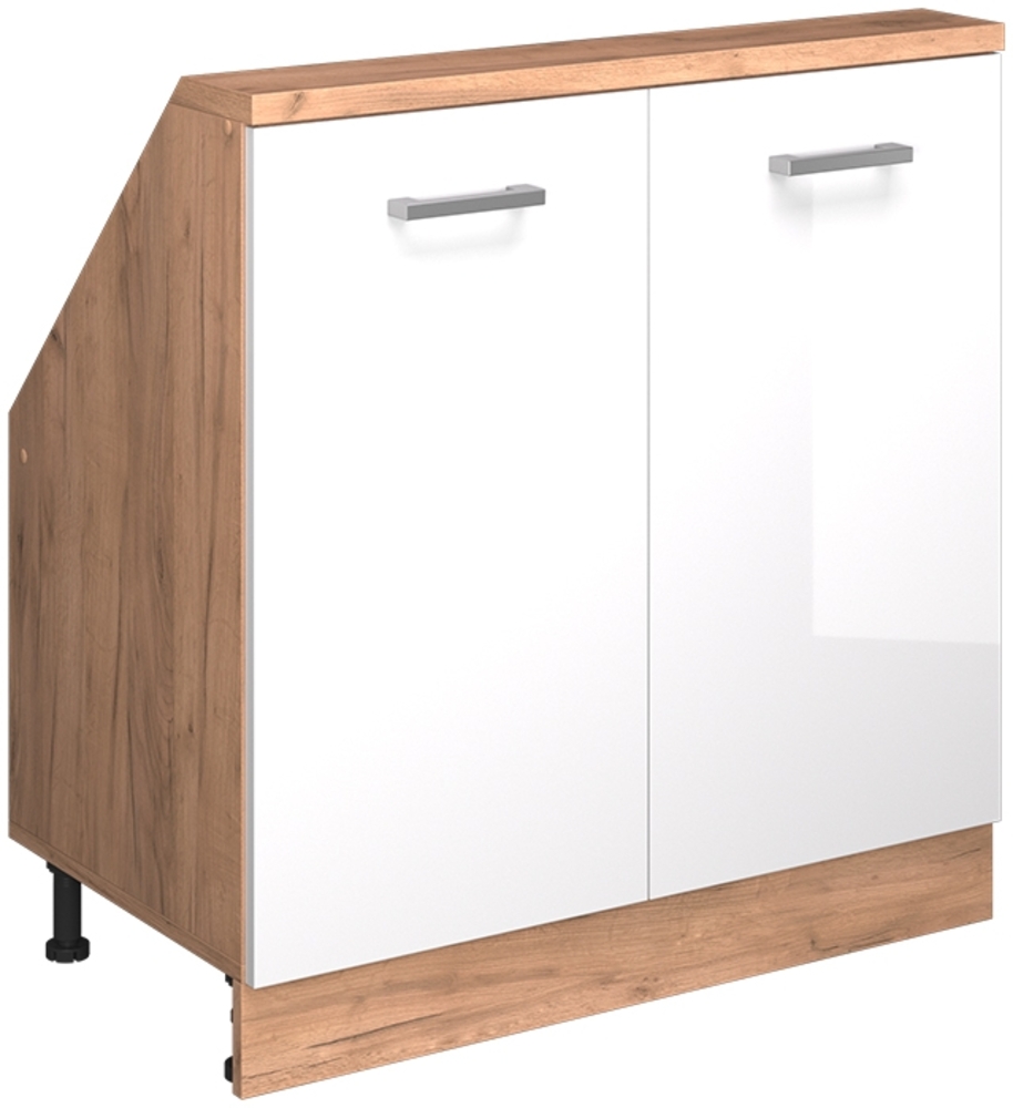 Küchenschrank für Dachschrägen R-Line Weiß Hochglanz 80 cm mit 2 Türen Vicco Bild 1