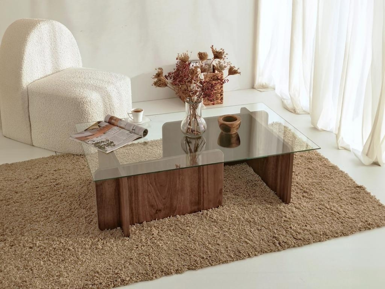 Vente-unique - Couchtisch - Sicherheitsglas - Holzfarben dunkel & Transparent - AZRA Bild 1