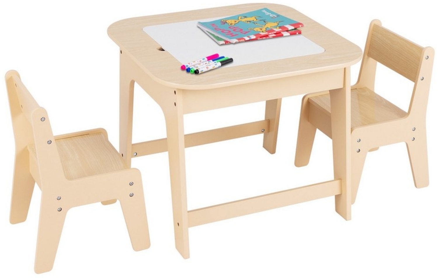COSTWAY Kindersitzgruppe 3 TLG mit Tisch & 2 Stühlen, aus Holz Bild 1