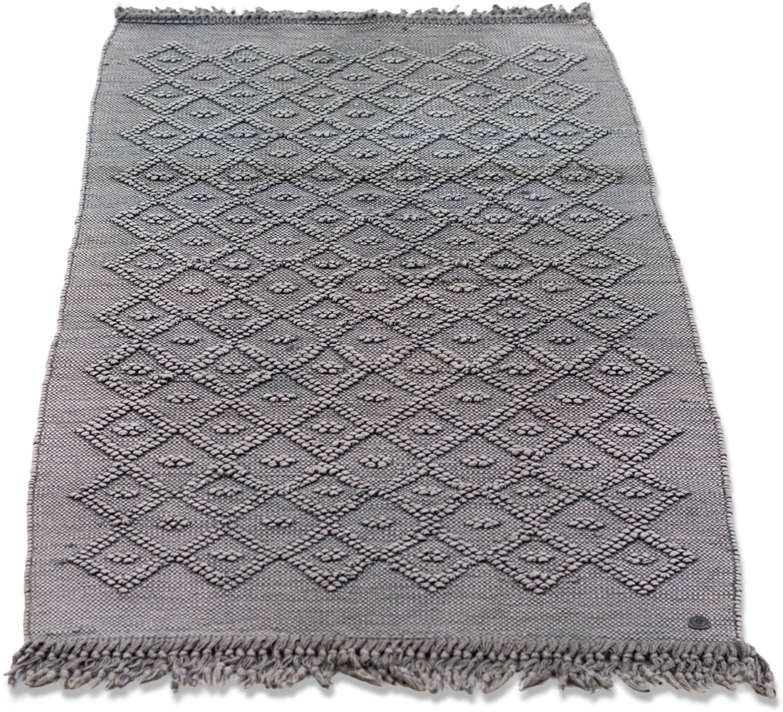 TOM TAILOR HOME Badematte Vintage Wash, Höhe 6 mm, fußbodenheizungsgeeignet, Baumwolle, rechteckig, Badteppich, Uni Farben, Rauten Muster, mit Fransen, reine Baumwolle Bild 1