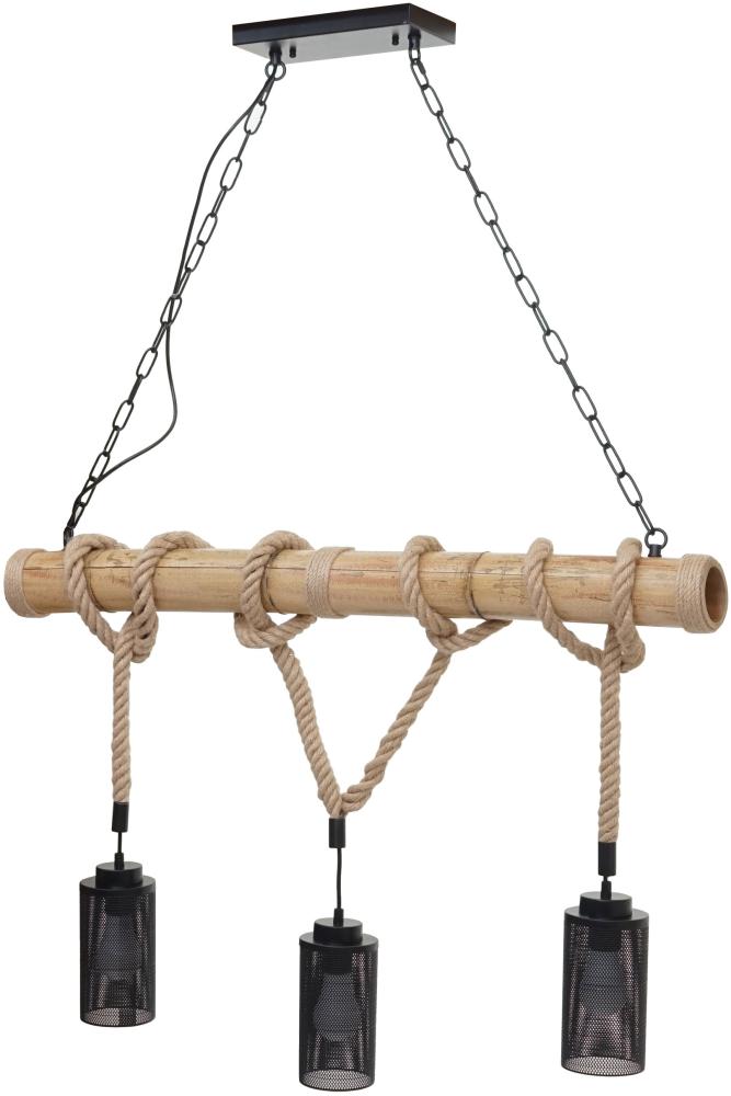 Pendelleuchte HWC-H82, Hängelampe Hängeleuchte, Industrial Vintage Bambus Seil Metall schwarz ~ 3x Rohrlampenschirm Bild 1