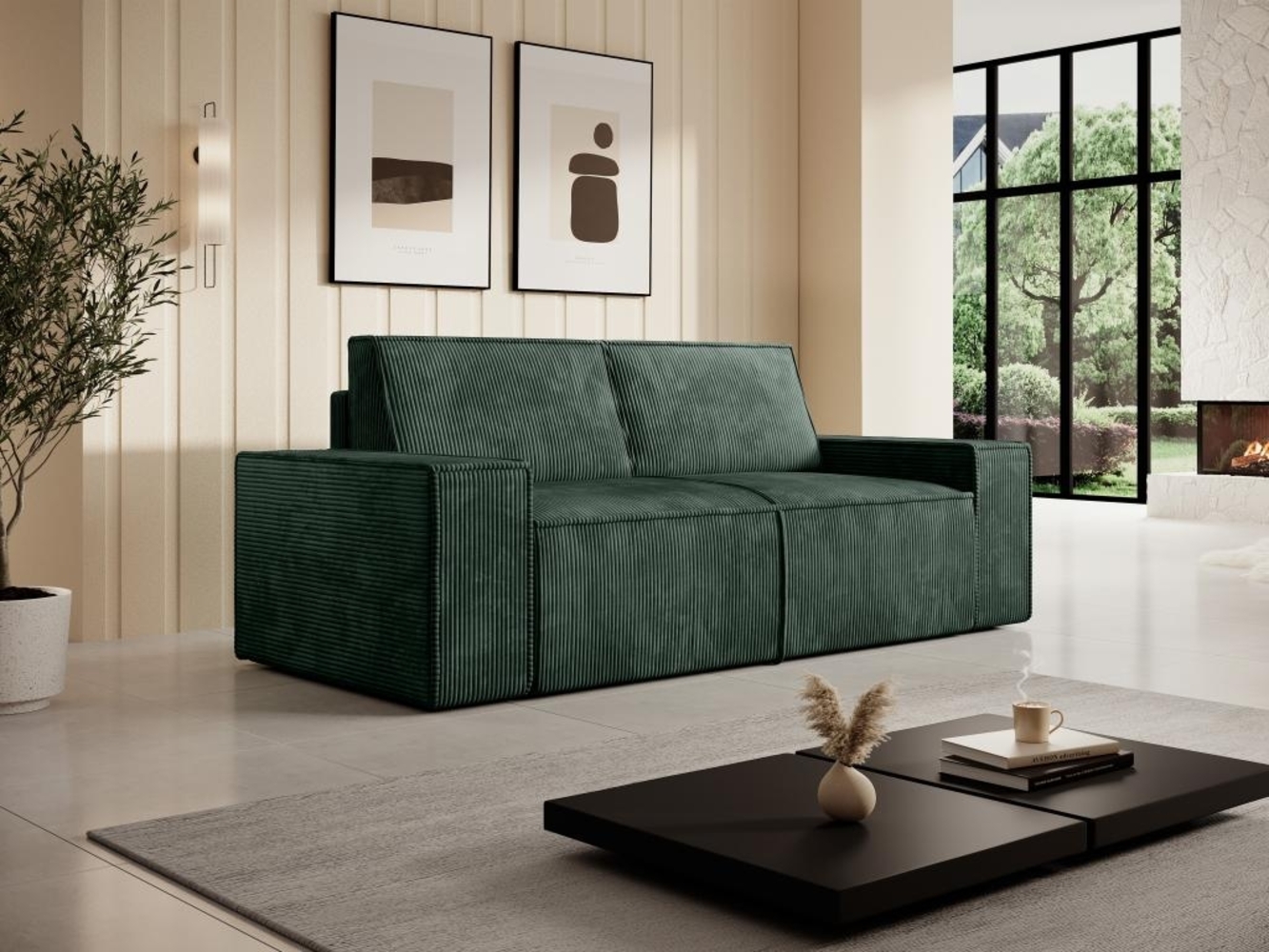 Vente-unique - Sofa 2-Sitzer - Cord - Tannengrün - AMELIA Bild 1