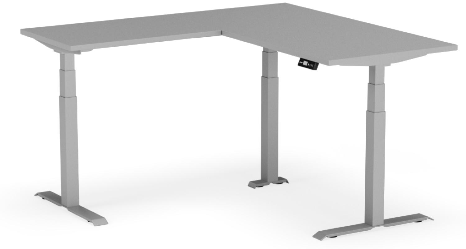 elektrisch höhenverstellbarer Schreibtisch L-SHAPE 160 x 160 x 60 - 80 cm - Gestell Grau, Platte Grau Bild 1