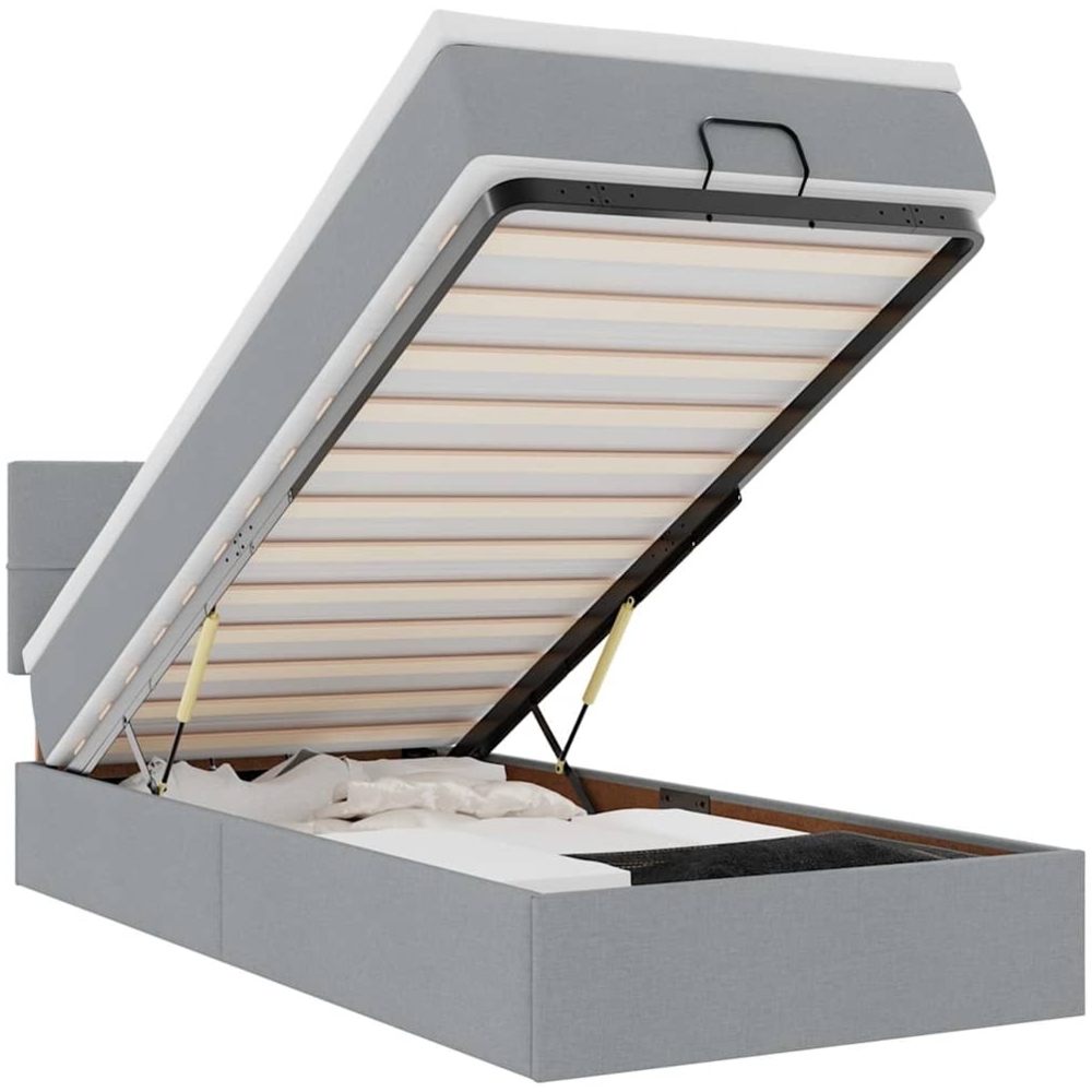 vidaXL Ottomane Bett mit Matratze & LEDs Hellgrau 90x200 cm Stoff 3312277 Bild 1