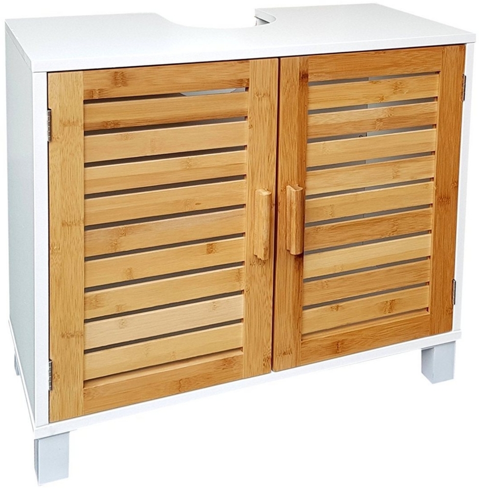 osoltus Bad Waschbecken Unterschrank Kopenhagen Bambus Holz Weiss Bild 1