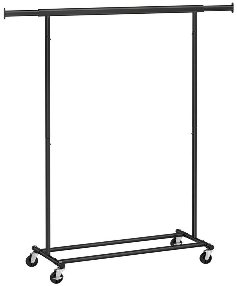 SONGMICS Kleiderständer auf Rollen, Schwerlast-Garderobenständer, ausziehbare Kleiderstange, bis 150 kg belastbar, einfache Montage, transportabel, schwarz Bild 1