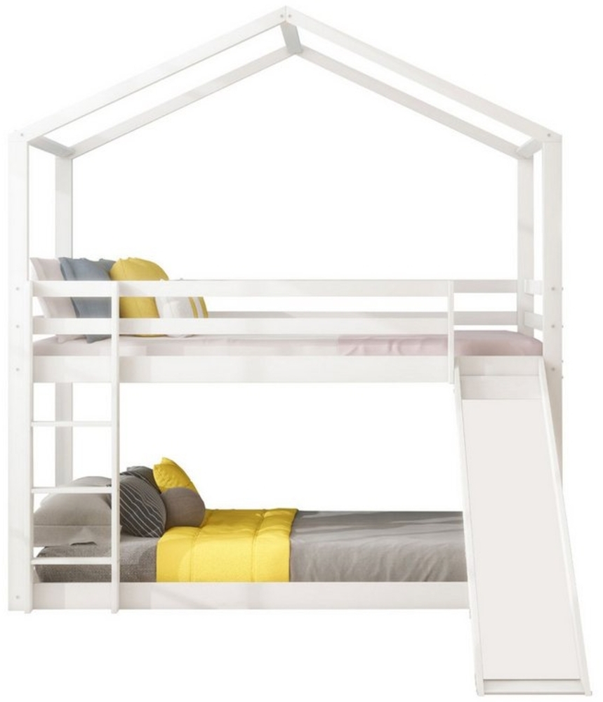 OKWISH Etagenbett Kinderbett Hausbett, Niedriges Bett (mit Rutsche, Massivholz-Etagenbettrahmen mit Lattenrost, 90 x 200 cm), 90 x 200 cm, Ohne Matratze Bild 1