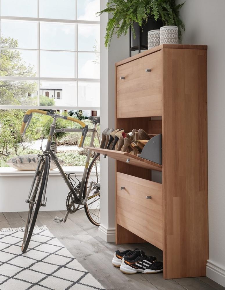 Schuhschrank 3 Klappen 82x133cm 'Stockholm' Buche massiv Bild 1