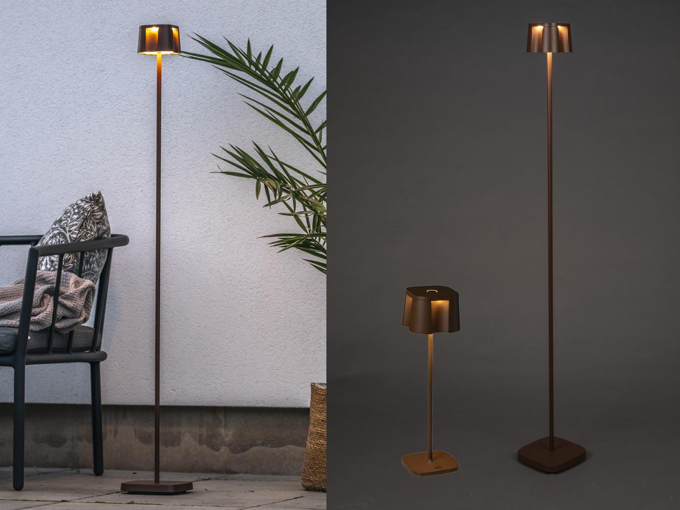 SET Akku Stehlampe 120cm & Tischleuchte 36cm für Outdoor kabellos Rostoptik Bild 1