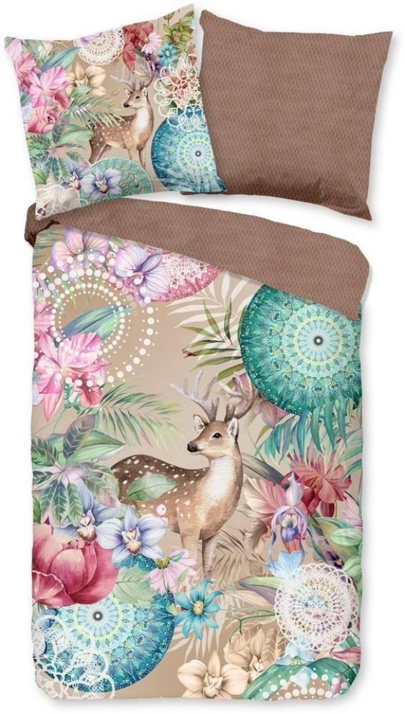 hip Flanell Bettwäsche 155x220 Hebe Hirsch Mandala Wende braun sand bunt 30950 Bild 1