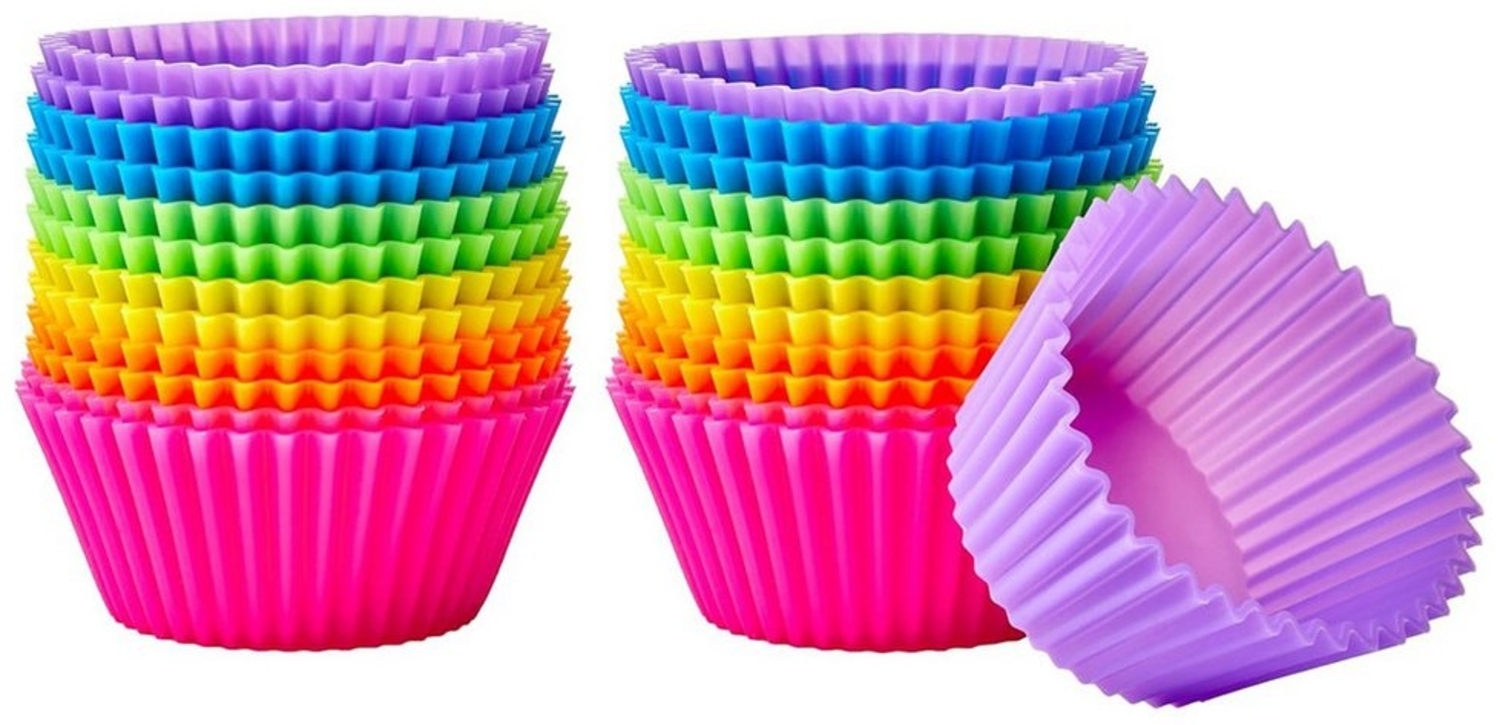 Mutig Silikonform Wiederverwendbare Muffinformen aus hochwertigem Silikon, (Cupcake, Muffinförmchen, Muffin Formen, Backformen, BPA-freiem 24-tlg), antihaftbeschichtete Cupcakeförmchen für Kuchen, Eincreme und Pudding Bild 1