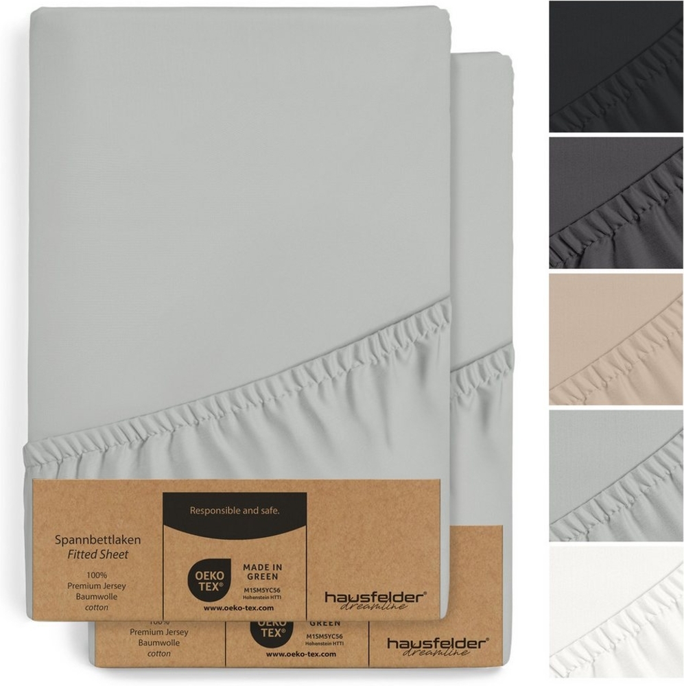 Hausfelder Spannbettlaken 2er Set Spannbettlaken Boxspring 180x200 cm, bis 40 cm Matratzenhöhe, Jersey-Baumwolle, Gummizug: rundum, (2 Stück), bis 40cm Steghöhe, verschiedene Farben und Größen Bild 1