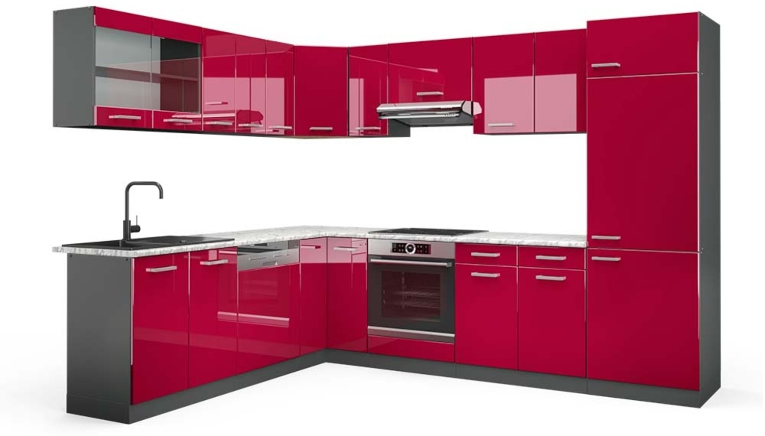 Vicco Eckküche Bordeaux Hochglanz/Anthrazit 227 x 287 cm , AP Marmor, R-Line Bild 1
