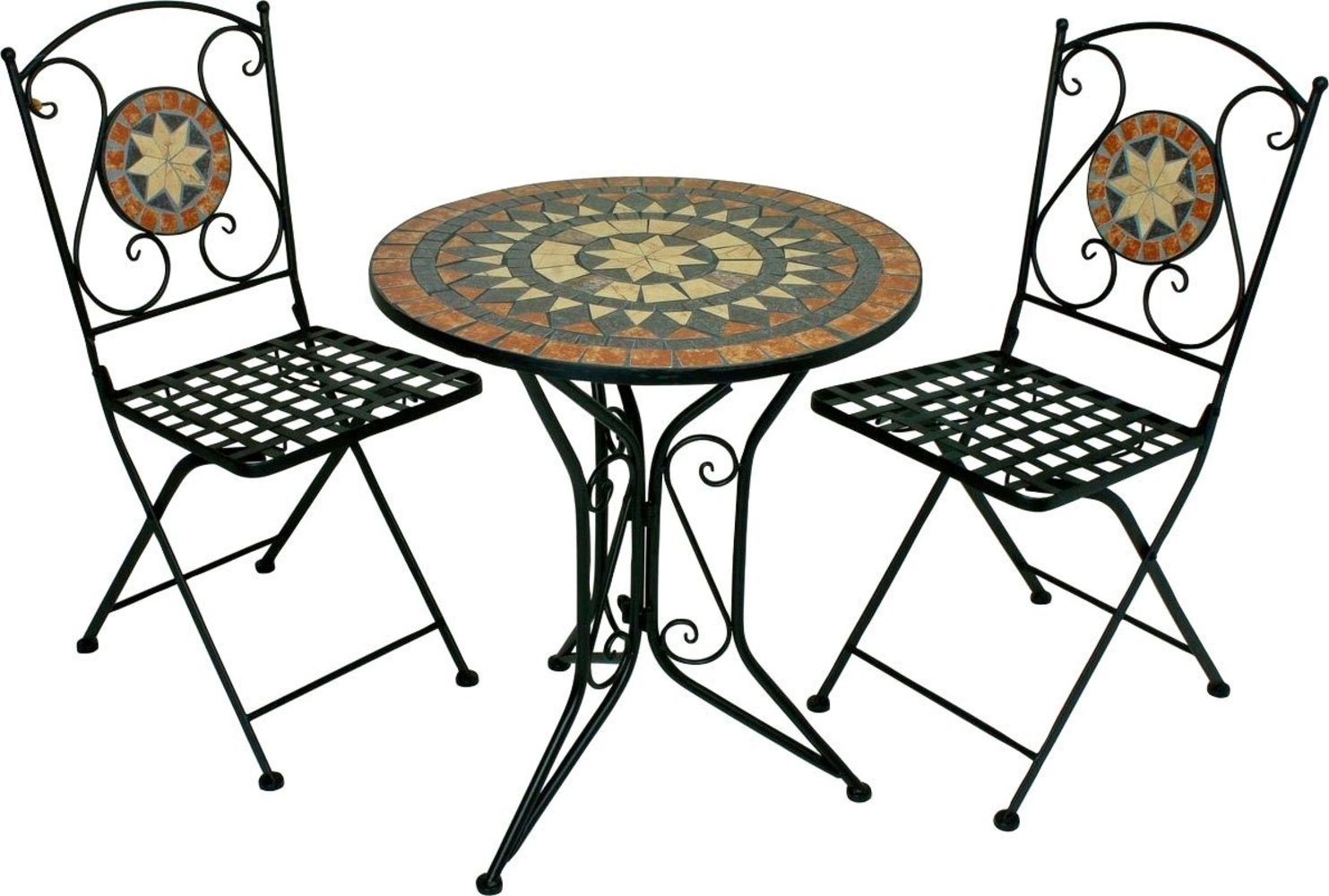 3tlg. Balkon Set Mosaik Garten Terrasse Metall Stuhl Tisch Beistelltisch Stühle Bild 1