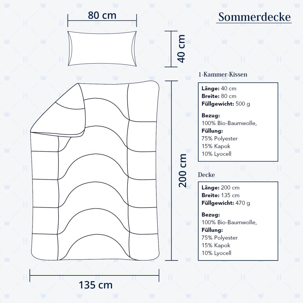 Heidelberger Bettwaren Bettdecke 135x200 cm mit Kissen 80x40 cm, Made in Germany | Sommerdecke, Schlafdecke, Steppbett mit Kapok-Füllung | atmungsaktiv, hypoallergen, vegan | Serie Kanada Bild 1