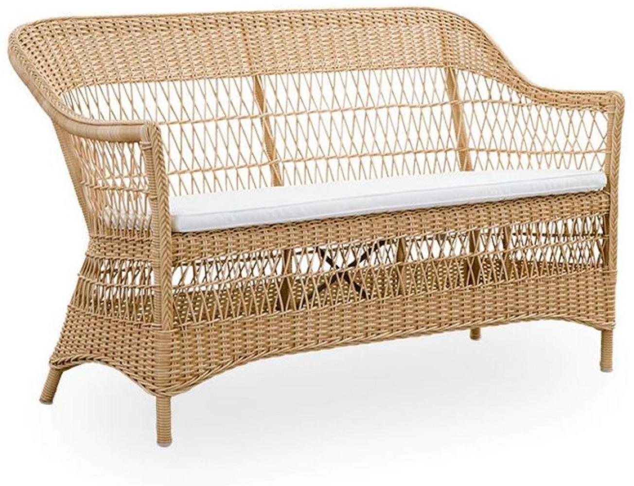 Casa Padrino Luxus Gartensofa mit Sitzkissen Naturfarben / Weiß 134 x 66 x H. 86 cm - Wetterbeständiges Garten & Terrassen Sofa - Garten & Terrassen Möbel - Luxus Qualität Bild 1