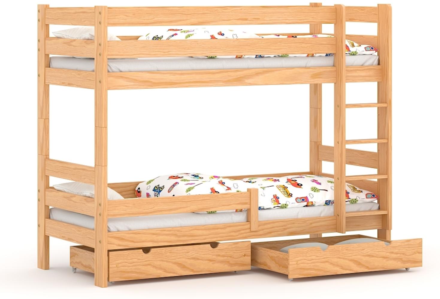 WNM Group 2in1 Etagenbett oder 2 Einzelbetten - Hochbett mit Rausfallschutz und 2 Schubladen Sophie - Hochbett Kinderbett für Mädchen und Jungen - Absturzsicherung Hochbett 80x190 cm - Kiefer Bild 1