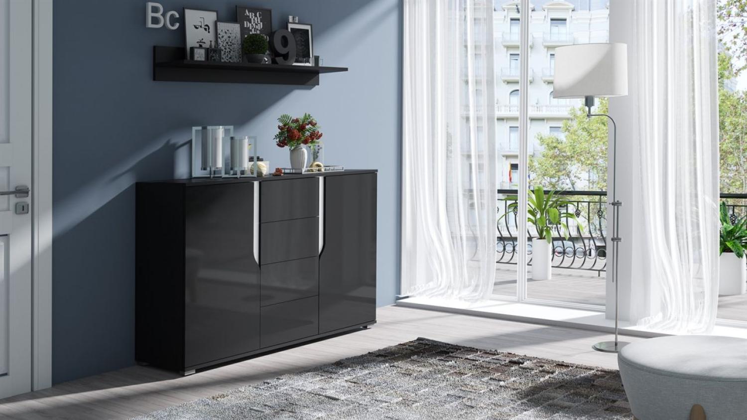 Sideboard Kommode DALLAS 135x90x40cm Schwarz HGL / Weiss HGL Bild 1