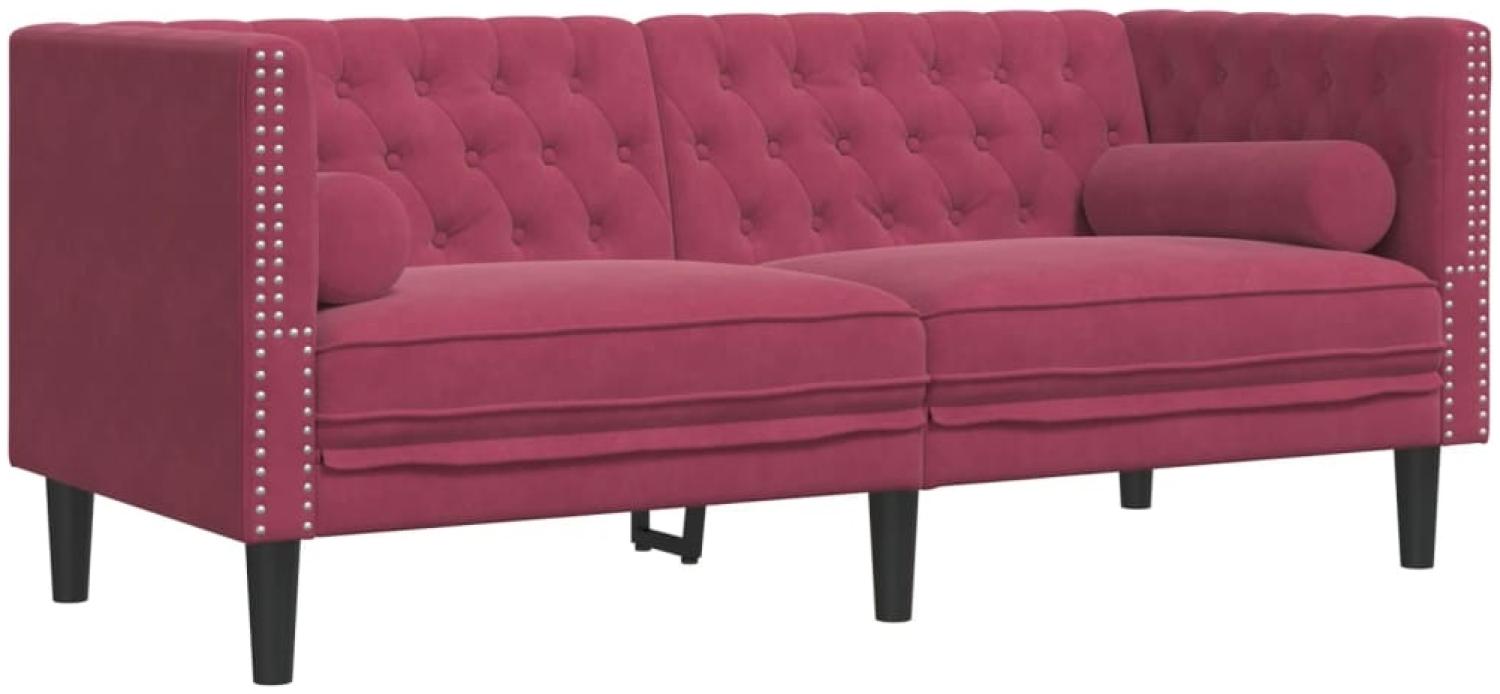 vidaXL Chesterfield-Sofa mit Nackenrollen 2-Sitzer Weinrot Samt 372687 Bild 1