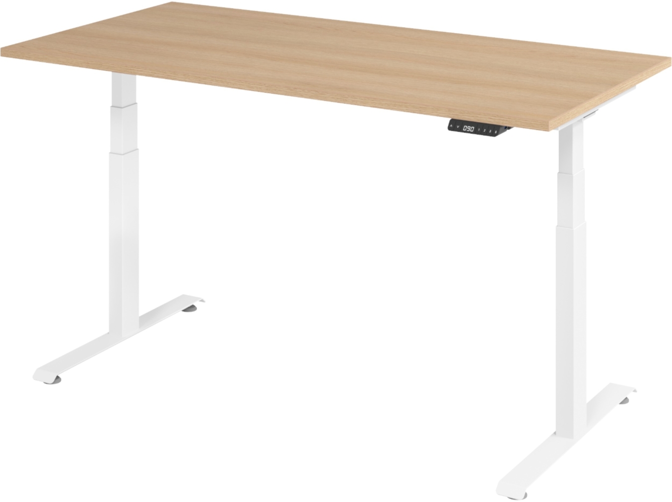 bümö höhenverstellbarer Schreibtisch 160x80 cm in Eiche, Gestell weiß - Höhenverstellbar Elektrisch Stehpult mit 3-fach Speicher, Computertisch, Ergonomischer Steh-Sitz Tisch, Bürotisch, LXK65-16-E-W Bild 1