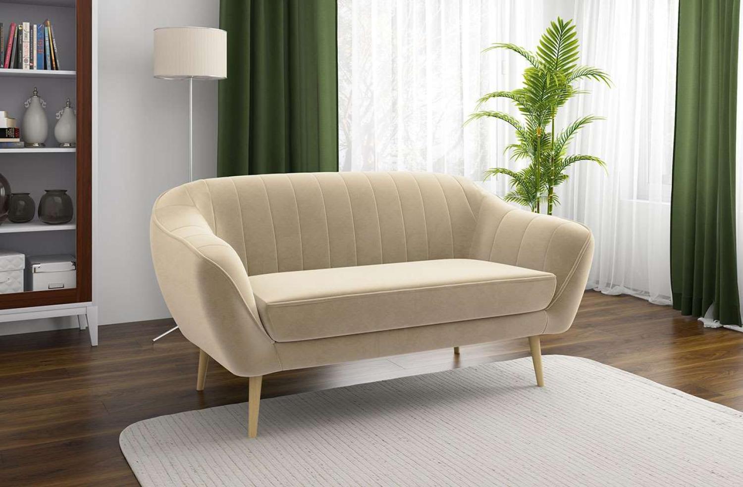 Klassische Sofas, hohe Holzbeine, Skandinavischer Stil - ELI - 3 Sitzer - Beige Velours Bild 1