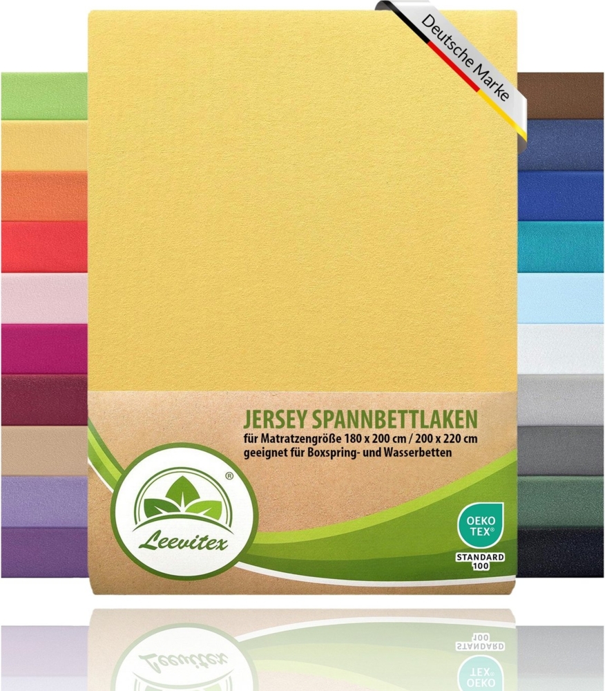 leevitex® Spannbettlaken Spannbettlaken Boxspringbett & Wasserbett Spannbettlaken 150 g/m², Gummizug: rundum, Mako-Baumwolle, ÖkoTex, 180x200 – 200x220 cm + 40 cm Steg Bild 1