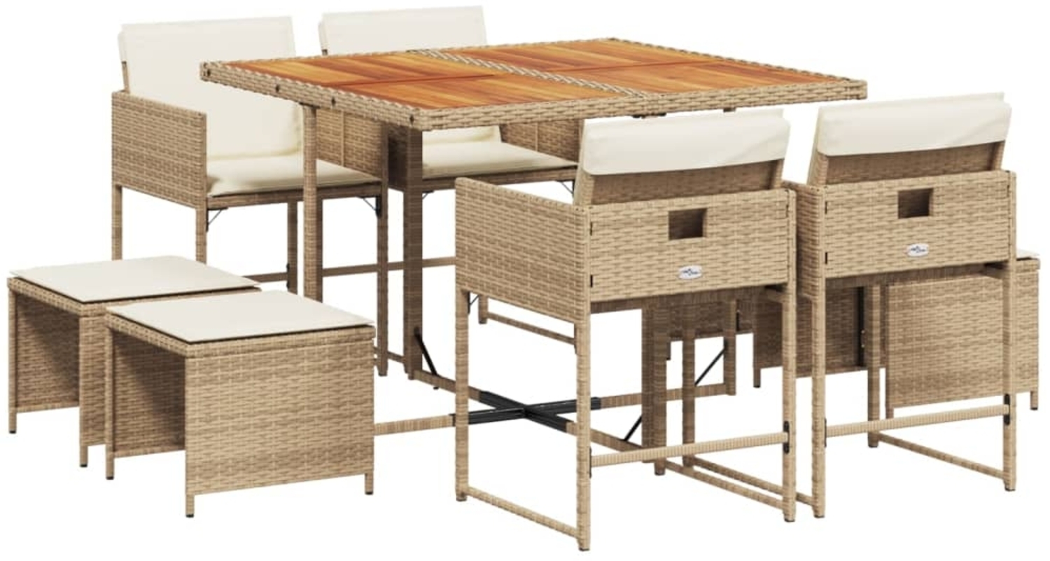 vidaXL 9-tlg. Garten-Essgruppe mit Kissen Beige Poly Rattan 3278091 Bild 1