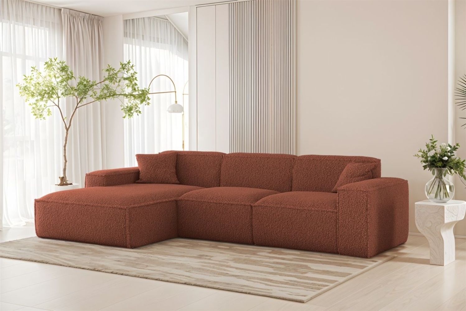 Ecksofa Designersofa CELES PREMIUM in Stoff Sven Rostbraun Ottomane Links Bild 1