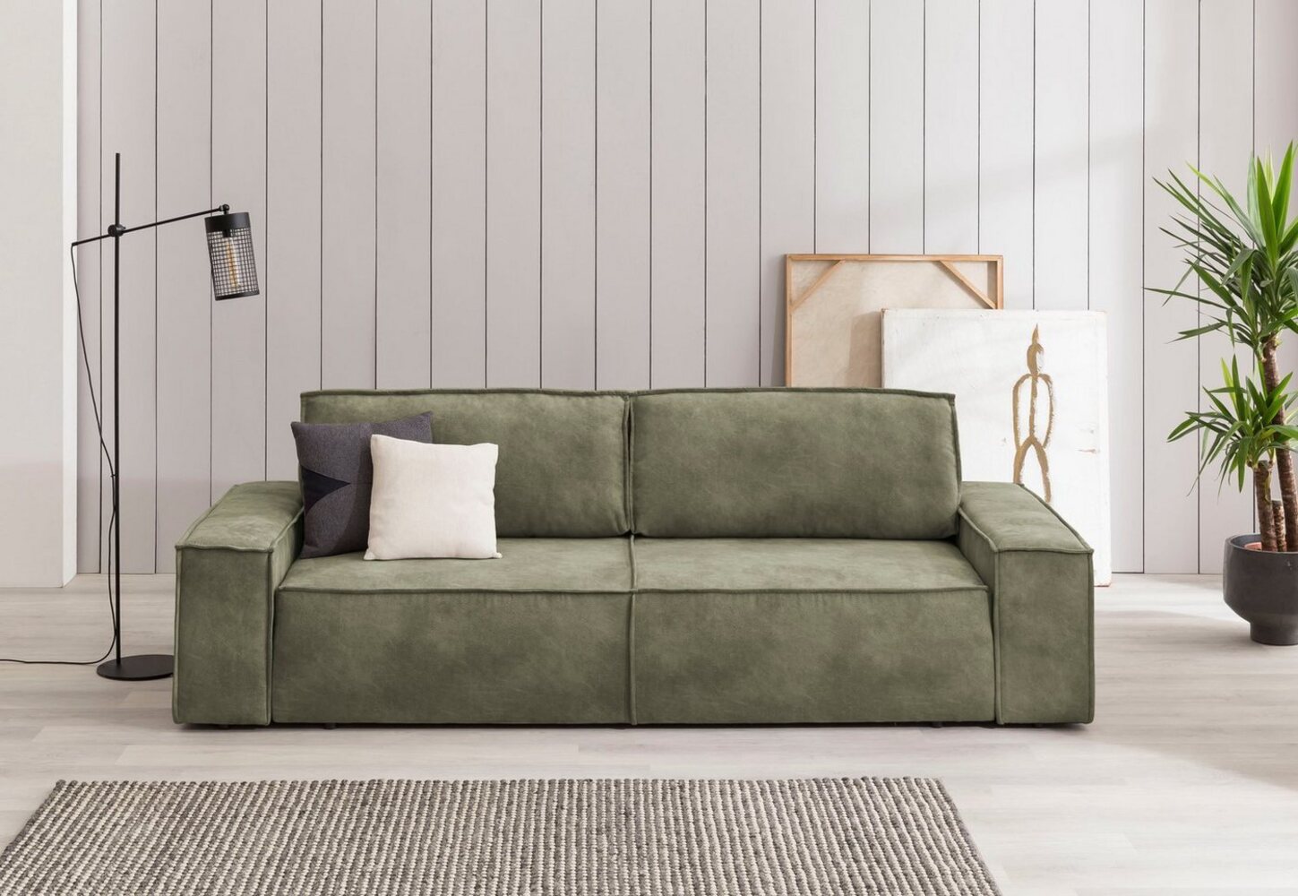 Home affaire 3-Sitzer SHERWOOD Schlafsofa (257cm) Cord, Samtvelours, Vintage-Lederoptik, Schlaffunktion mit Bettkasten (ca. 136/200cm) Bild 1