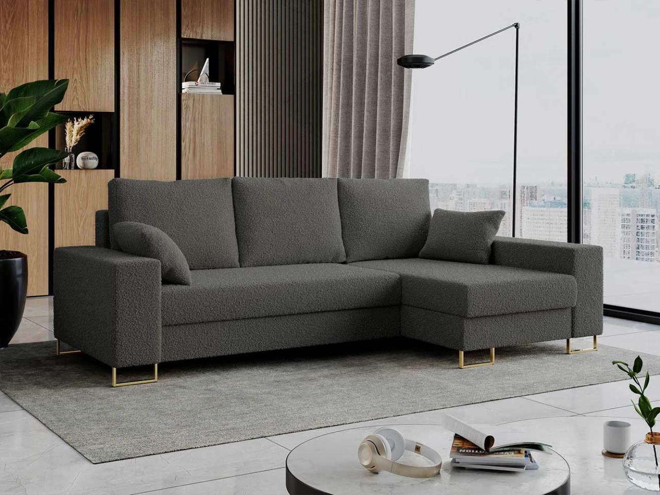 Ecksofa mit Schlaffunktion L-Form mit Bettkasten - DORIAN-Non - Dunkelgrau Boucle Bild 1