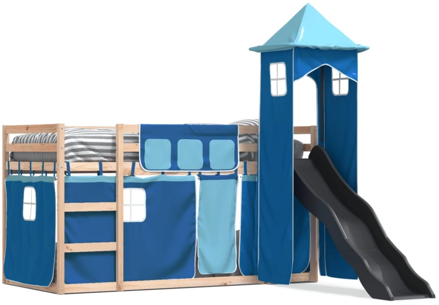 vidaXL Etagenbett mit Rutsche und Gardinen Blau 90x190 cm 3284207 Bild 1