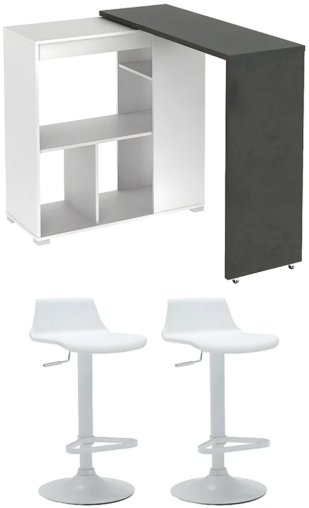 Vente-unique - Sparset Hausbar: Barmöbel SATURNE + 2 Barhocker CALAS - Weiß Bild 1