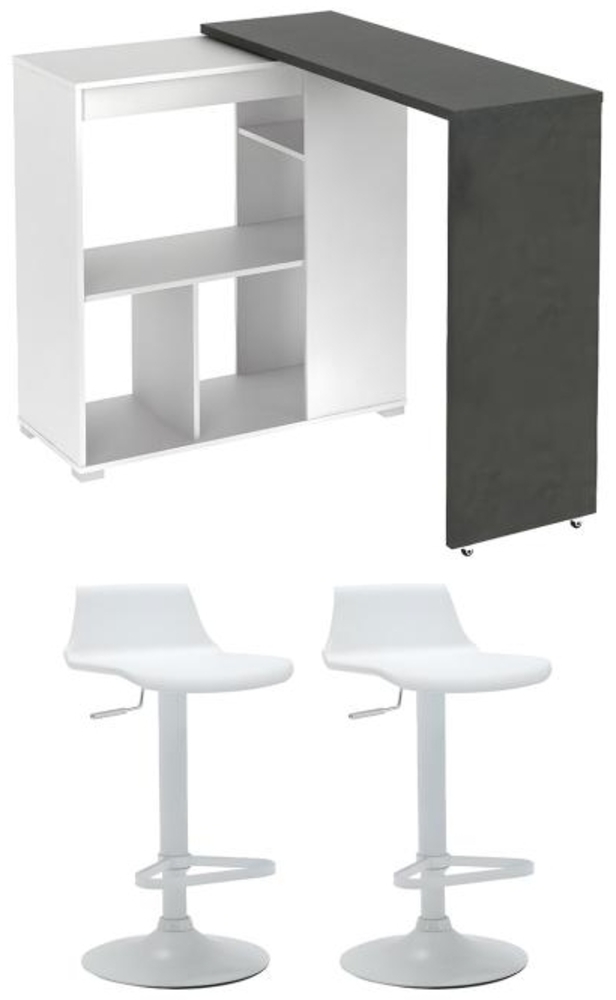 Vente-unique - Sparset Hausbar: Barmöbel SATURNE + 2 Barhocker CALAS - Weiß Bild 1