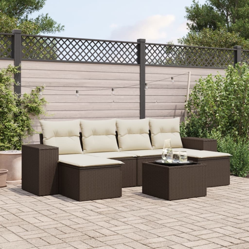 vidaXL 7-tlg. Garten-Sofagarnitur mit Kissen Braun Poly Rattan 3222932 Bild 1