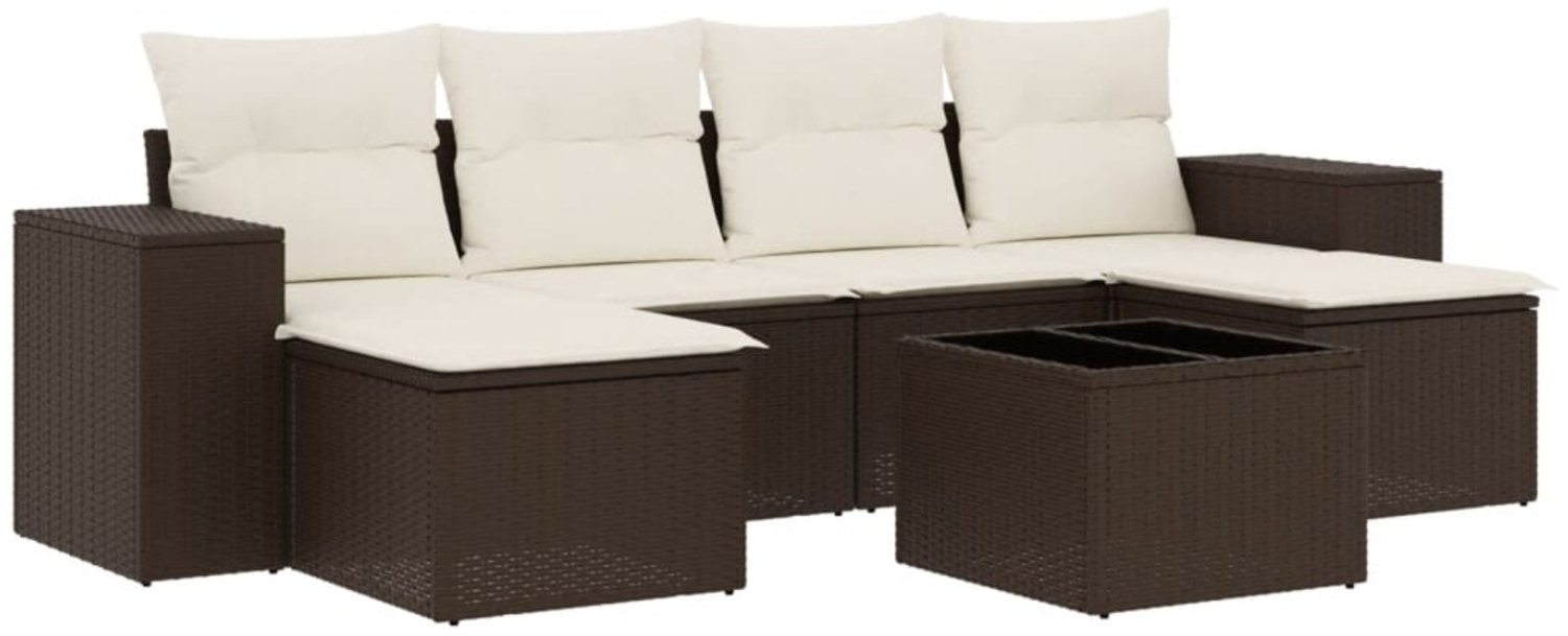 vidaXL 7-tlg. Garten-Sofagarnitur mit Kissen Braun Poly Rattan 3222932 Bild 1