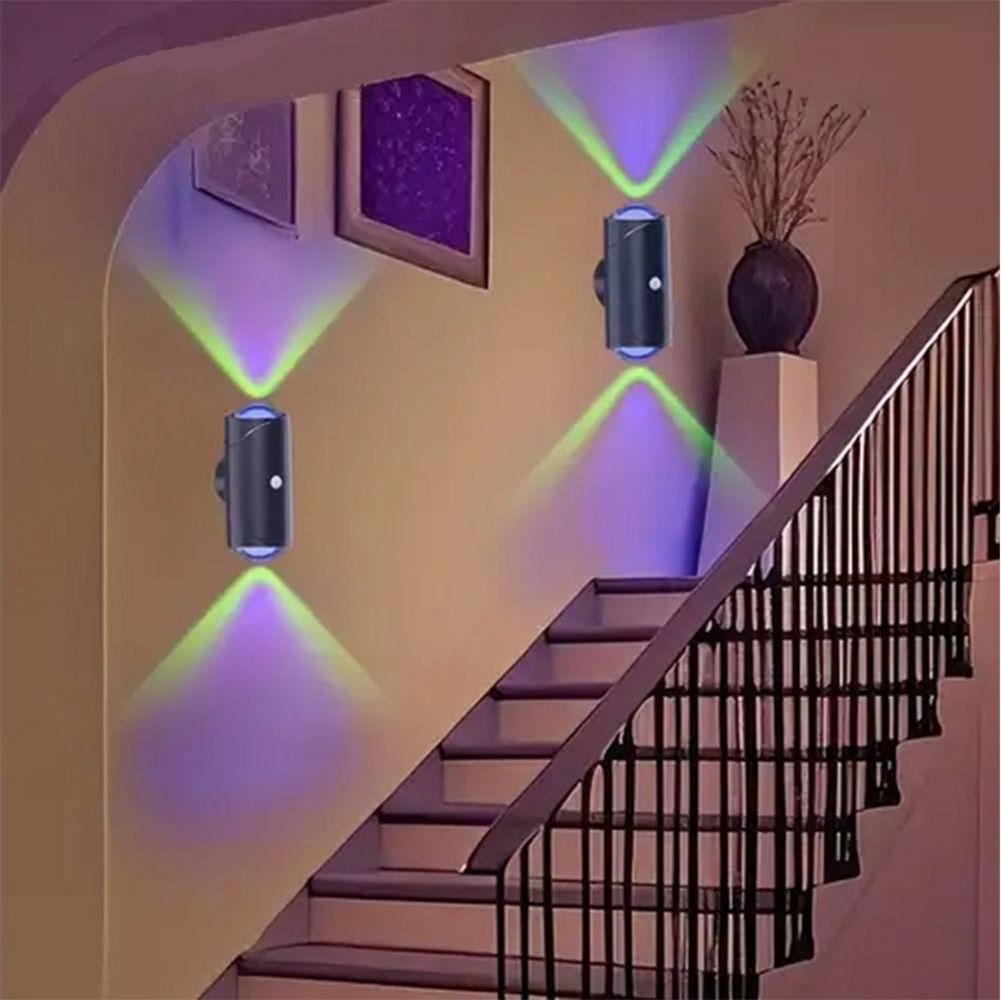 PRIISF LED Würfel Akku Wandleuchte mit Bewegungsmelder Wandlampe RGB Up Down Wandlicht, USB-Wiederaufladbare, Batterie Batteriebetrieben Flur Treppen Wandbeleuchtung, RGB Farbwechsel, Innen Strahler Leuchten für Treppe, Flur, Wohnzimmer, Schlafzimmer Bild 1
