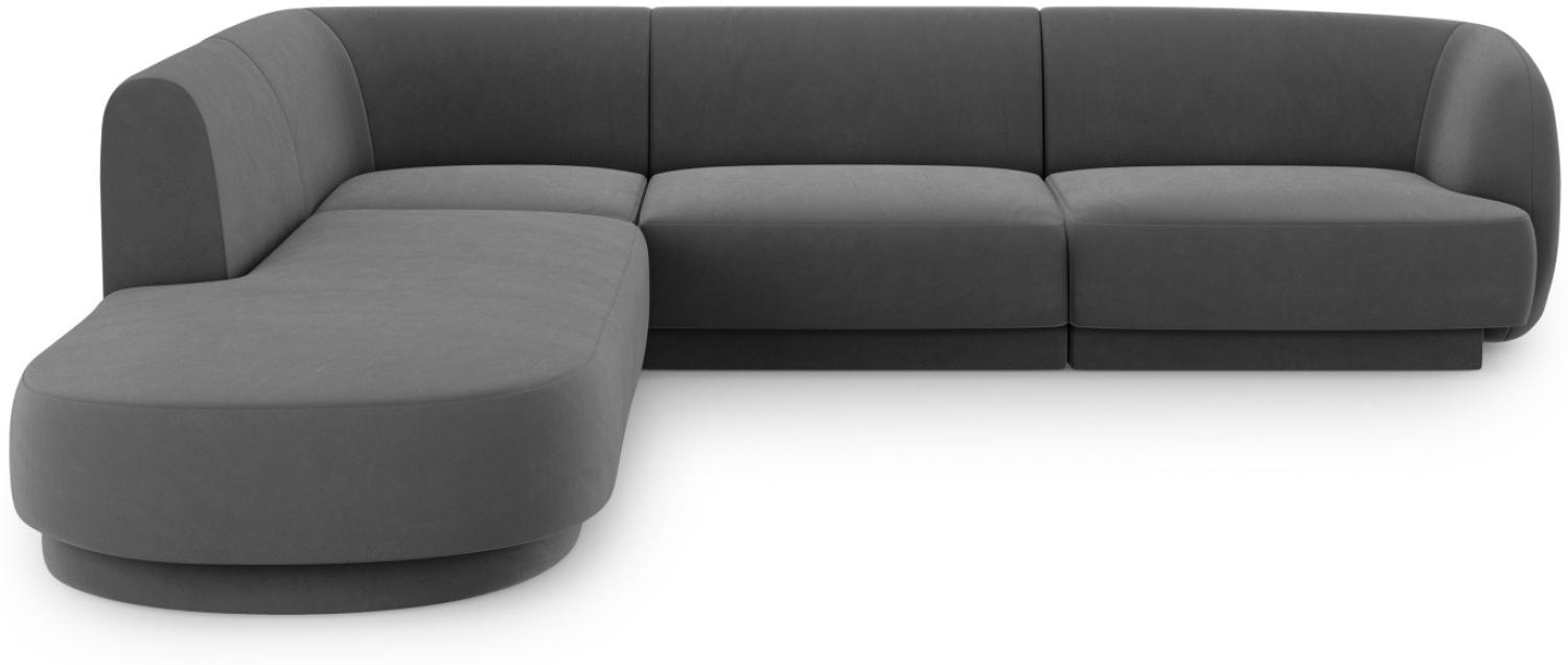 Micadoni 6-Sitzer Ecke links Sofa Miley | Beinfarbe Black Plastic, Grau, Samt Bild 1