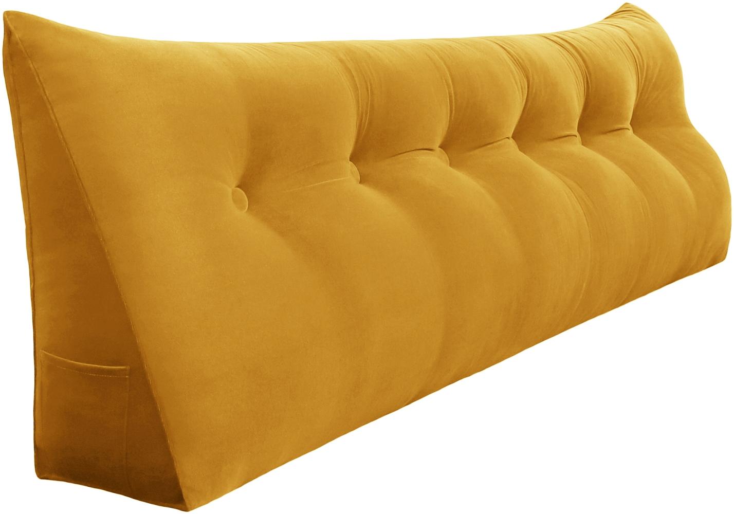 VERCART Großes Keilkissen, Langes Lesekissen, Bettruhe Rückenkissen, Dreieckiges Liegekissen, Dekoratives Kopfteilkissen für Tagesbett oder Tiefes Sofa, Samt Ingwergelb, 180cm Bild 1