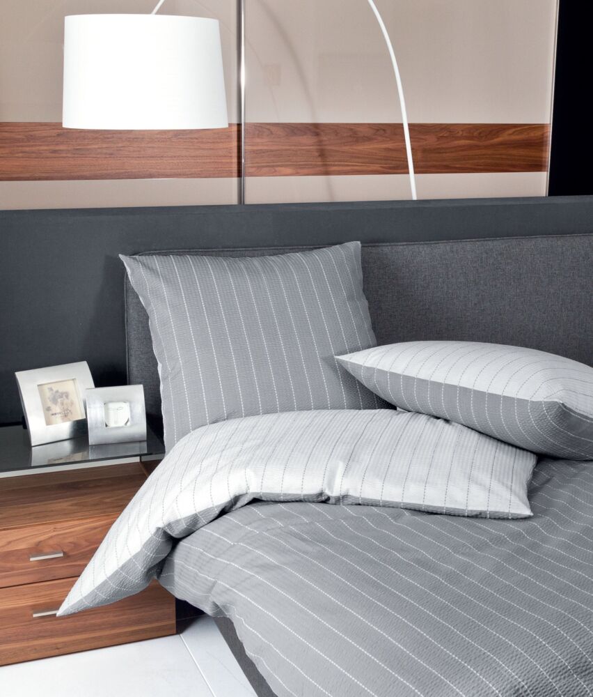 Hochwertige Janine Mako-Soft-Seersucker Wendbettwäsche TANGO 20020 | Verschiedene Grössen und Farben 200x220 cm / 2x 80x80 cm silber (08) Bild 1