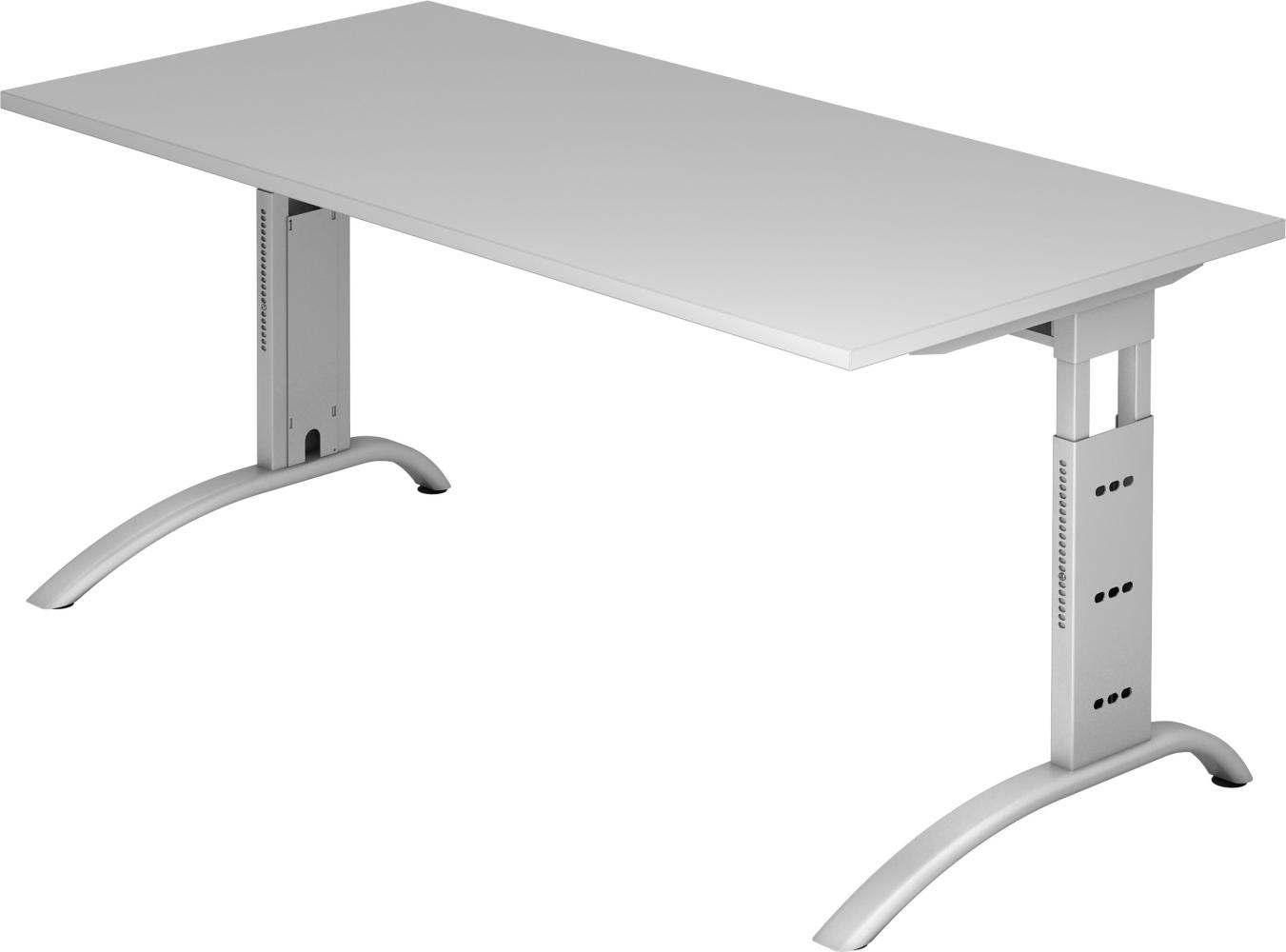 bümö manuell höhenverstellbarer Schreibtisch 160x80 cm in grau - PC Tisch höhenverstellbar & groß, höhenverstellbarer Tisch Büro, großer Computertisch verstellbar, F-Serie, FS-16-5-S Bild 1