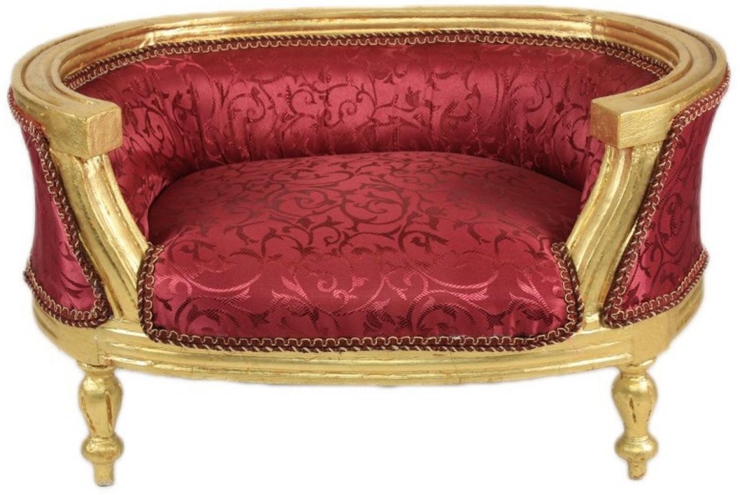 Casa Padrino Barock Hunde & Katzen Sofa Bordeaux Muster / Gold - Hundesessel Sitz Hundebett Katzenbett Hund Katze Möbel Bild 1