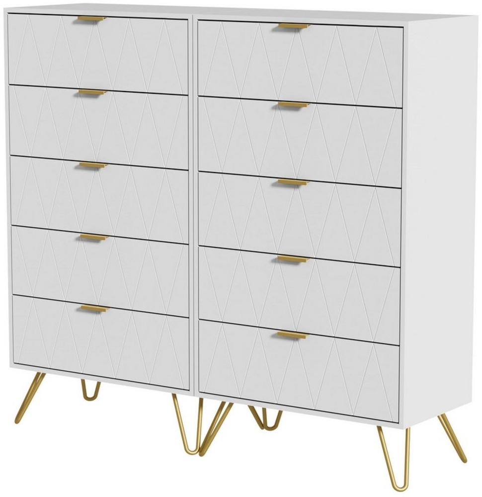 UEV Kommode mit 5 Schubladen 2er Set, Sideboard für Schlafzimmer,Wohnzimmer (120 x 34 x 110 cm, Aufbewahrungsschrank für Kleidung Dokumente Spielzeug, 2 Schubladenschrank, Schmal Beistellschrank, Highboard), Kippsicherung Einfache Montage viel Stauraum Bild 1