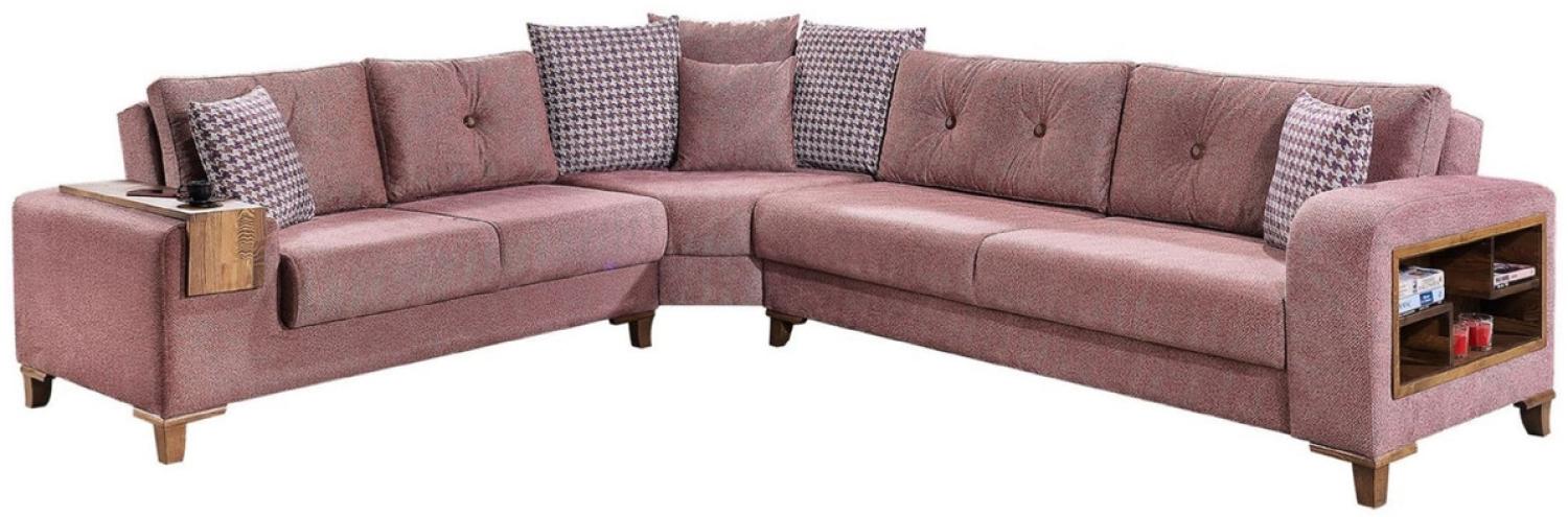 Casa Padrino Luxus Eckschlafsofa Rosa / Braun 330x270 x H. 80 cm - Modernes Ecksofa - Schlafsofa Bild 1