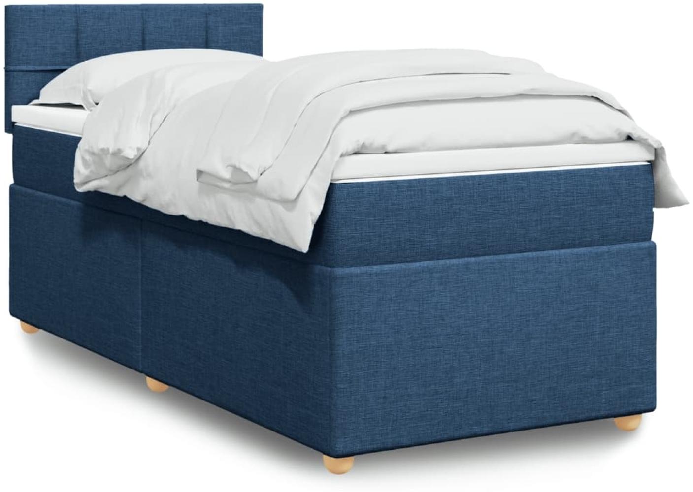 vidaXL Boxspringbett mit Matratze Blau 100x200 cm Stoff 3288897 Bild 1