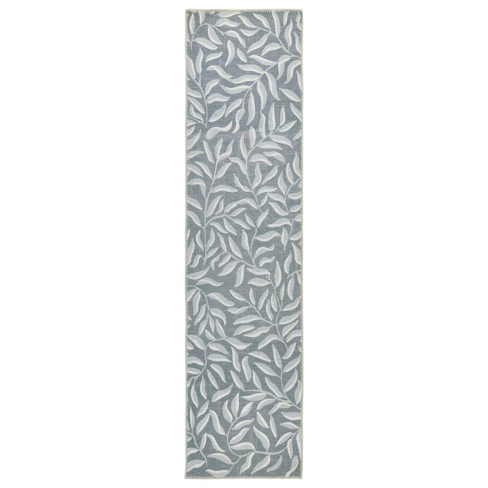 Maschinenwaschbarer Teppich CLYDE - Florales Muster, 100% recycelt, leicht, grau-grün, von Kadima Design. Größe: 60x230 cm Bild 1