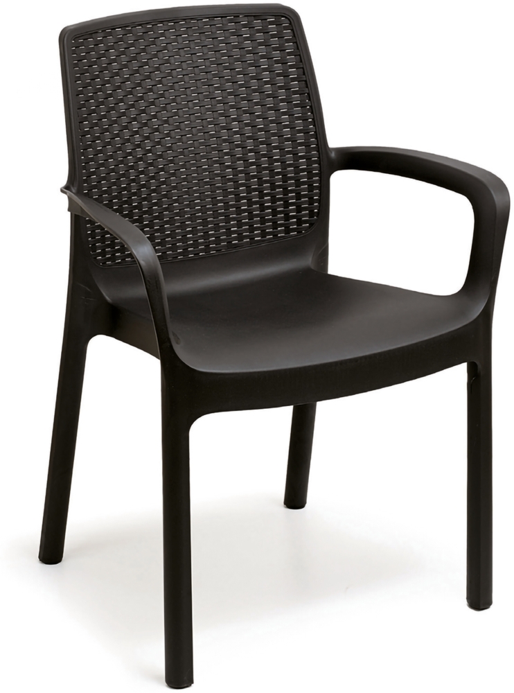 Dmora Outdoor-Stuhl Asha, Gartensitz, Stuhl für Esstisch, Outdoor-Sessel mit Rattan-Effekt, 100 % Made in Italy, 54 x 60 x 82 cm, Anthrazit Bild 1